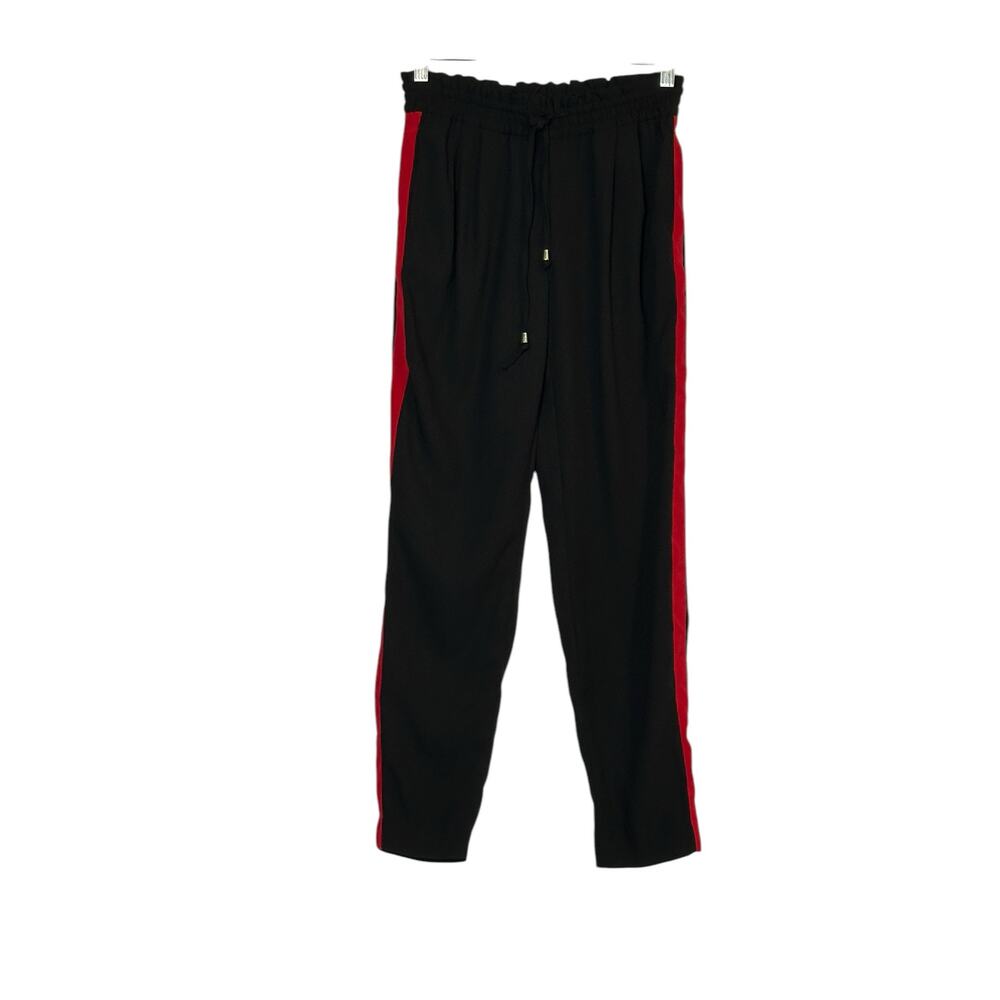 Zara black chiffon side red stripes pull on jogger pants size XS